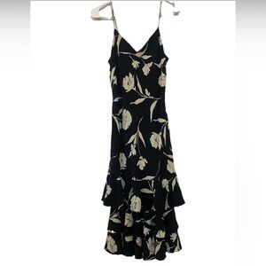 Lauren Ralph Lauren Silk Black Floral Tiered Maxi Dress Size 8